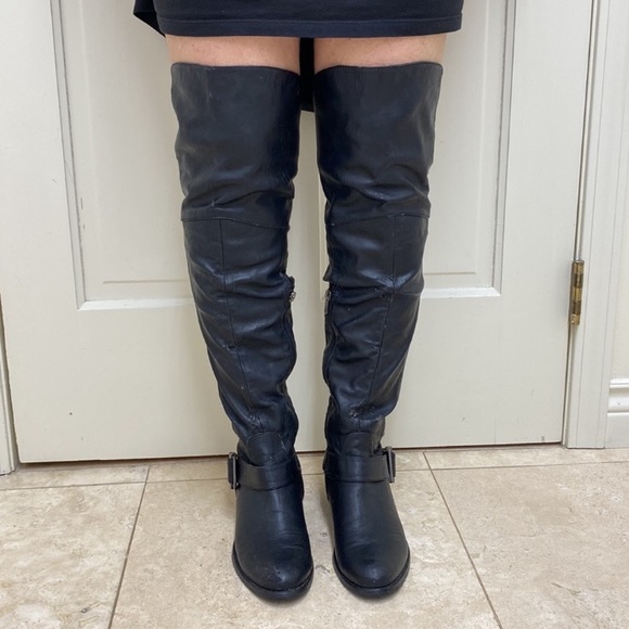 Wanted Shoes - Over the knee or cuffed faux leather black boots perfect for Halloween Costume